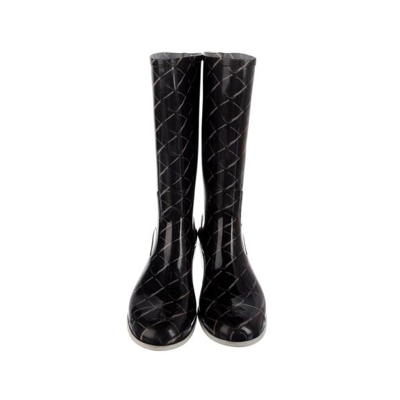 Chanel Black Coco Mark CC Logo Cap Toe Rubber Tall Rain Boots Size 39 Italy - Picture 2 of 7